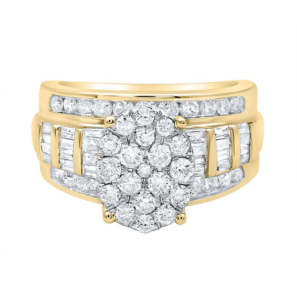 10K Yellow Gold Round Diamond Oval Bridal Wedding Engagement Ring 1-1/2 Cttw, Womens Size: 5-10