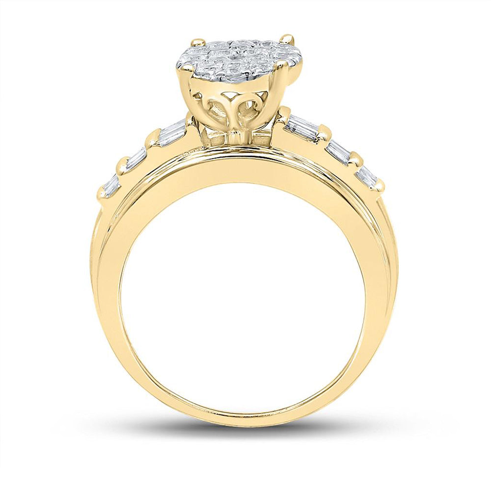 10K Yellow Gold Round Diamond Oval Bridal Wedding Engagement Ring 1-1/2 Cttw, Womens Size: 5-10