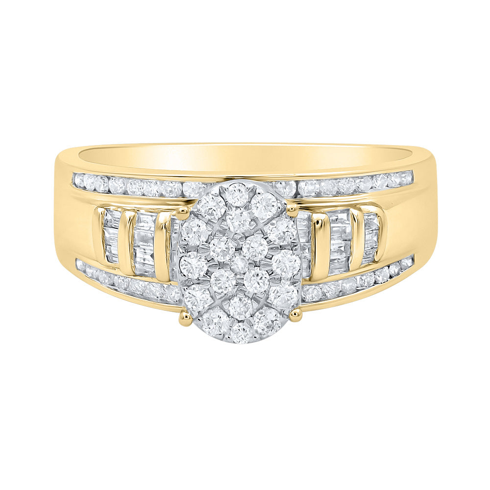 10K Yellow Gold Round Diamond Oval Bridal Wedding Engagement Ring 1/2 Cttw, Womens Size: 5-10