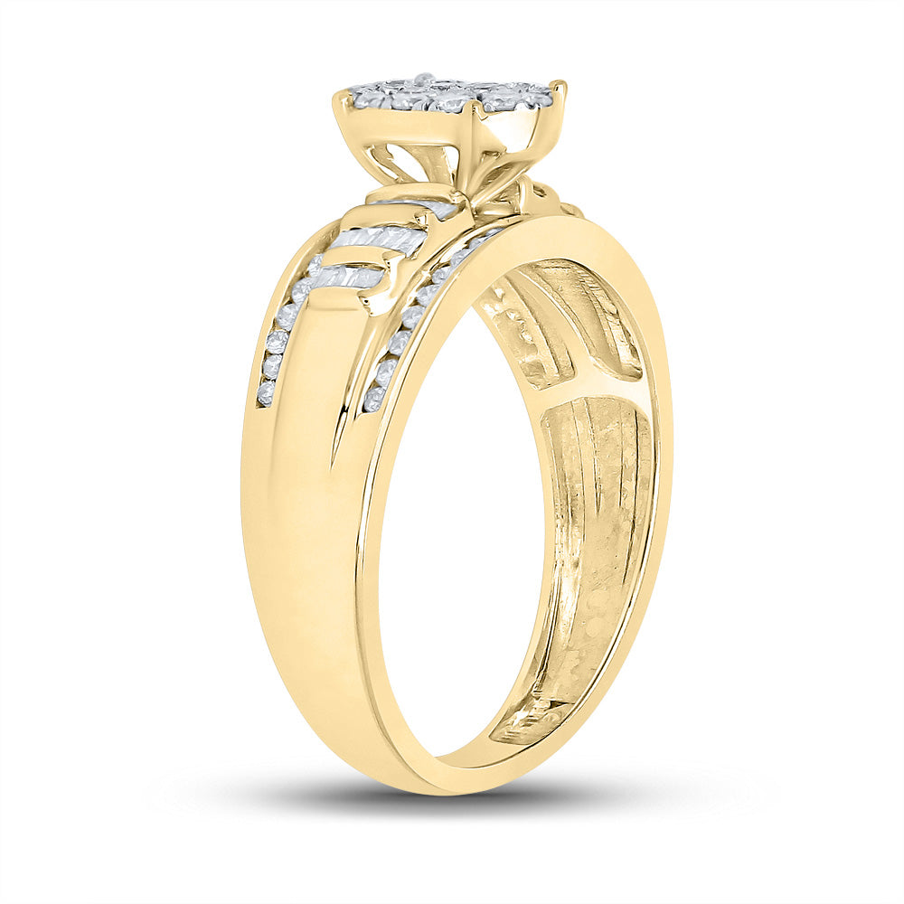 10K Yellow Gold Round Diamond Oval Bridal Wedding Engagement Ring 1/2 Cttw, Womens Size: 5-10