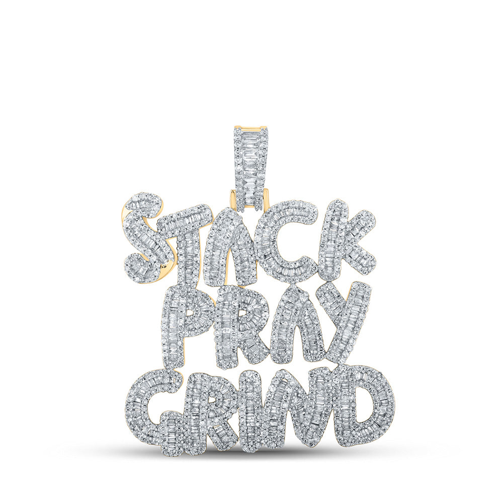 10K Yellow Gold Mens Round Diamond Phrase Charm Pendant