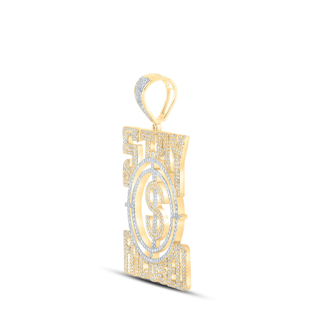 10K Yellow Gold Mens Round Diamond Phrase Charm Pendant