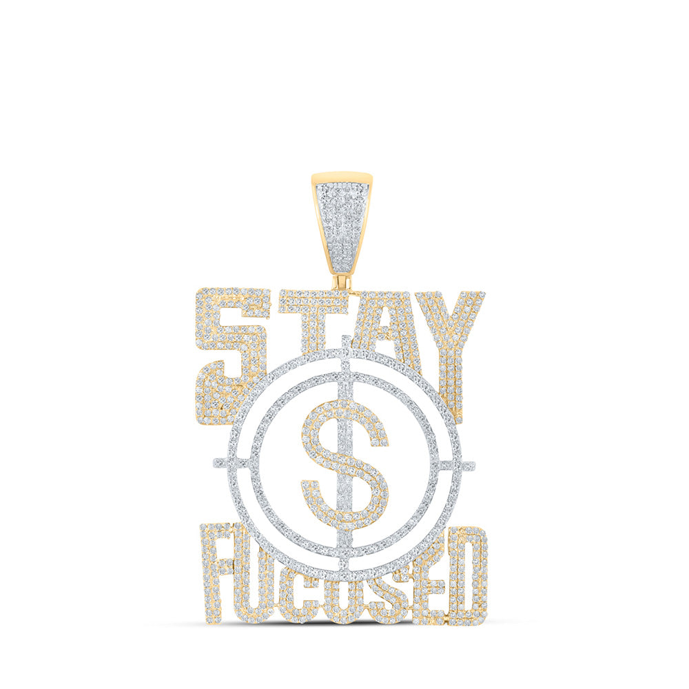10K Yellow Gold Mens Round Diamond Phrase Charm Pendant