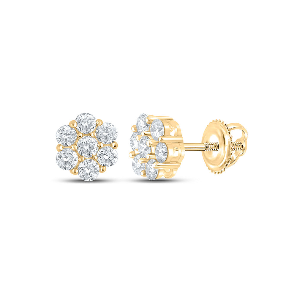 10K White Or Yellow Gold Round Diamond Flower Cluster Earrings