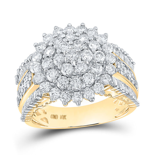 10K Yellow Gold Womens Round Diamond Cluster Ring 2 Cttw, Womens Size: 5-10