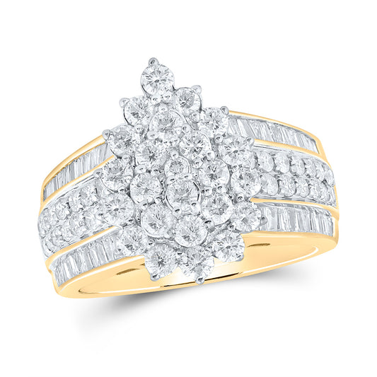 10K Yellow Gold Womens Round Diamond Cluster Ring 2 Cttw, Womens Size: 5-10
