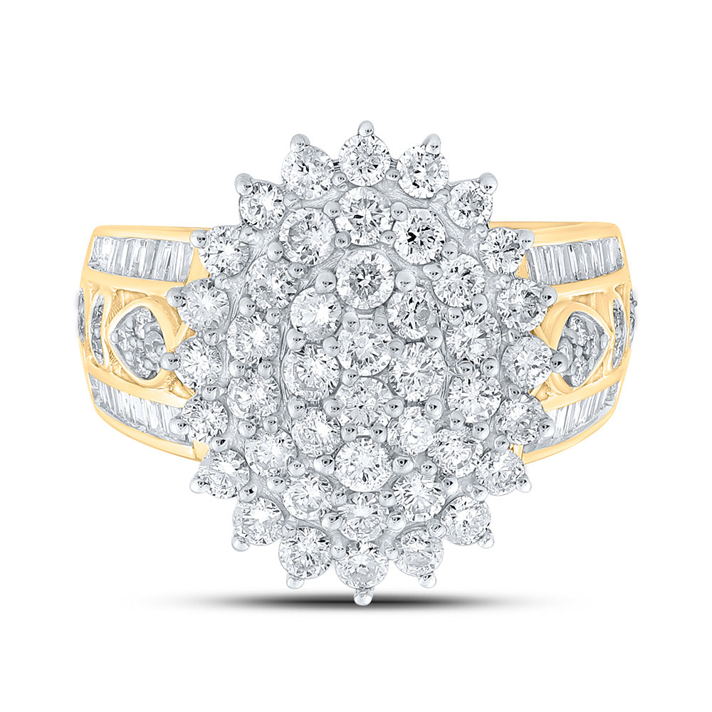 10K Yellow Gold Womens Round Diamond Cluster Ring 2 Cttw, Womens Size: 5-10