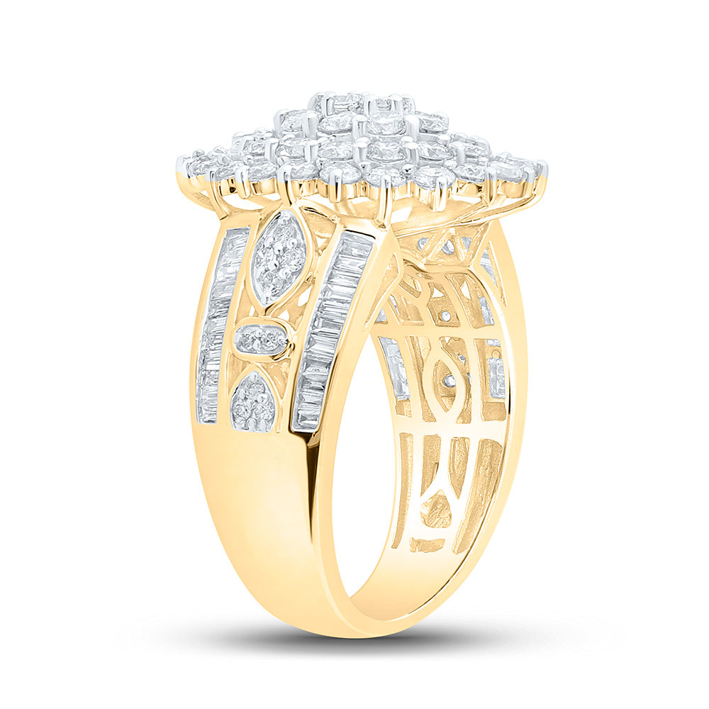 10K Yellow Gold Womens Round Diamond Cluster Ring 2 Cttw, Womens Size: 5-10