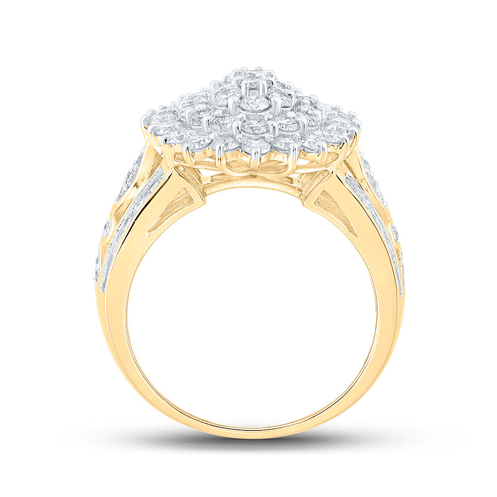 10K Yellow Gold Womens Round Diamond Cluster Ring 2 Cttw, Womens Size: 5-10