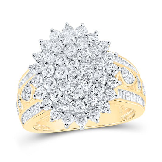 10K Yellow Gold Womens Round Diamond Cluster Ring 2 Cttw, Womens Size: 5-10