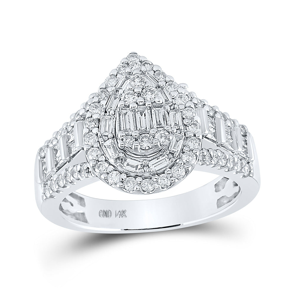 14K White Gold Womens Round Diamond Teardrop Ring 1 Cttw, Womens Size: 5-10