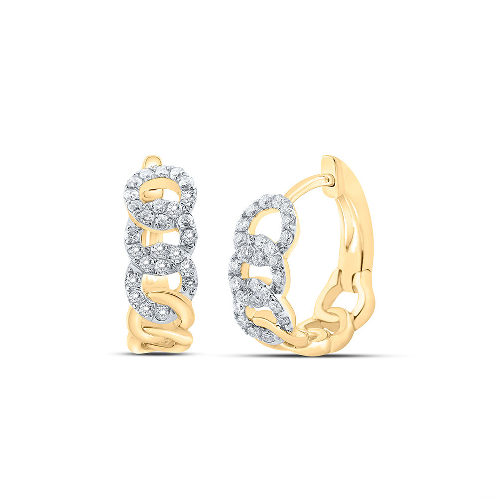 10K Yellow Gold Womens Round Diamond Cuban Link Hoop Earrings 1/4 Cttw