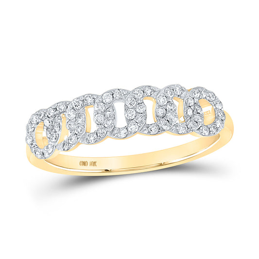 10K Yellow Gold Womens Round Diamond Cuban Link Band Ring 1/3 Cttw, Womens Size: 5-10