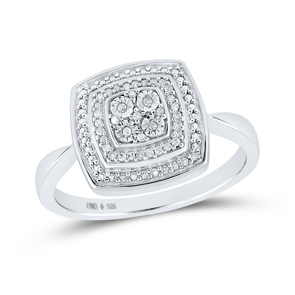 Sterling Silver Womens Round Diamond Square Ring 1/12 Cttw, Womens Size: 5-10