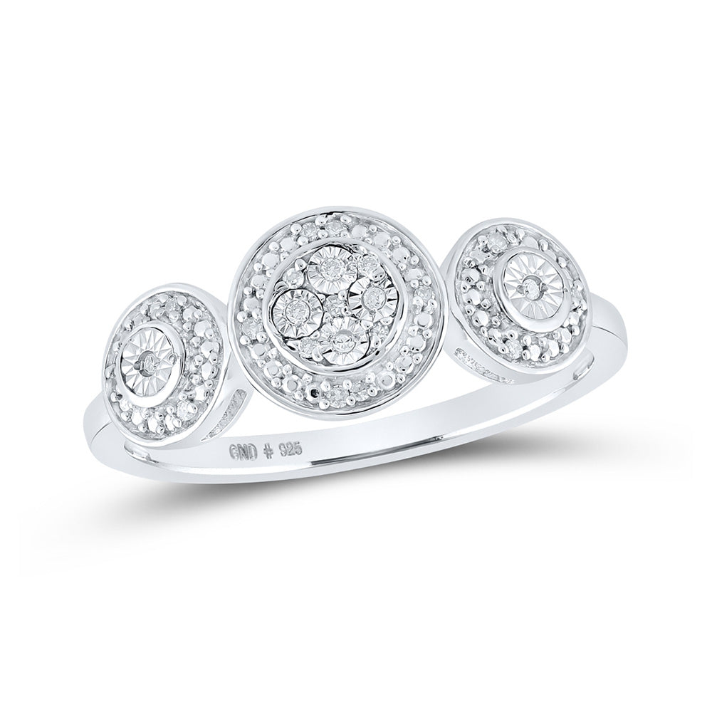 Sterling Silver Womens Round Diamond Triple Cluster Ring 1/20 Cttw, Womens Size: 5-10