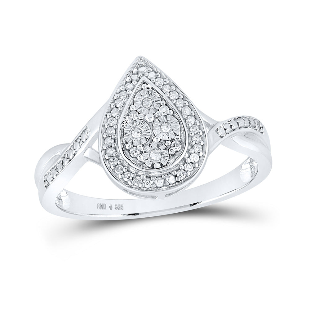Sterling Silver Womens Round Diamond Teardrop Ring 1/12 Cttw, Womens Size: 5-10
