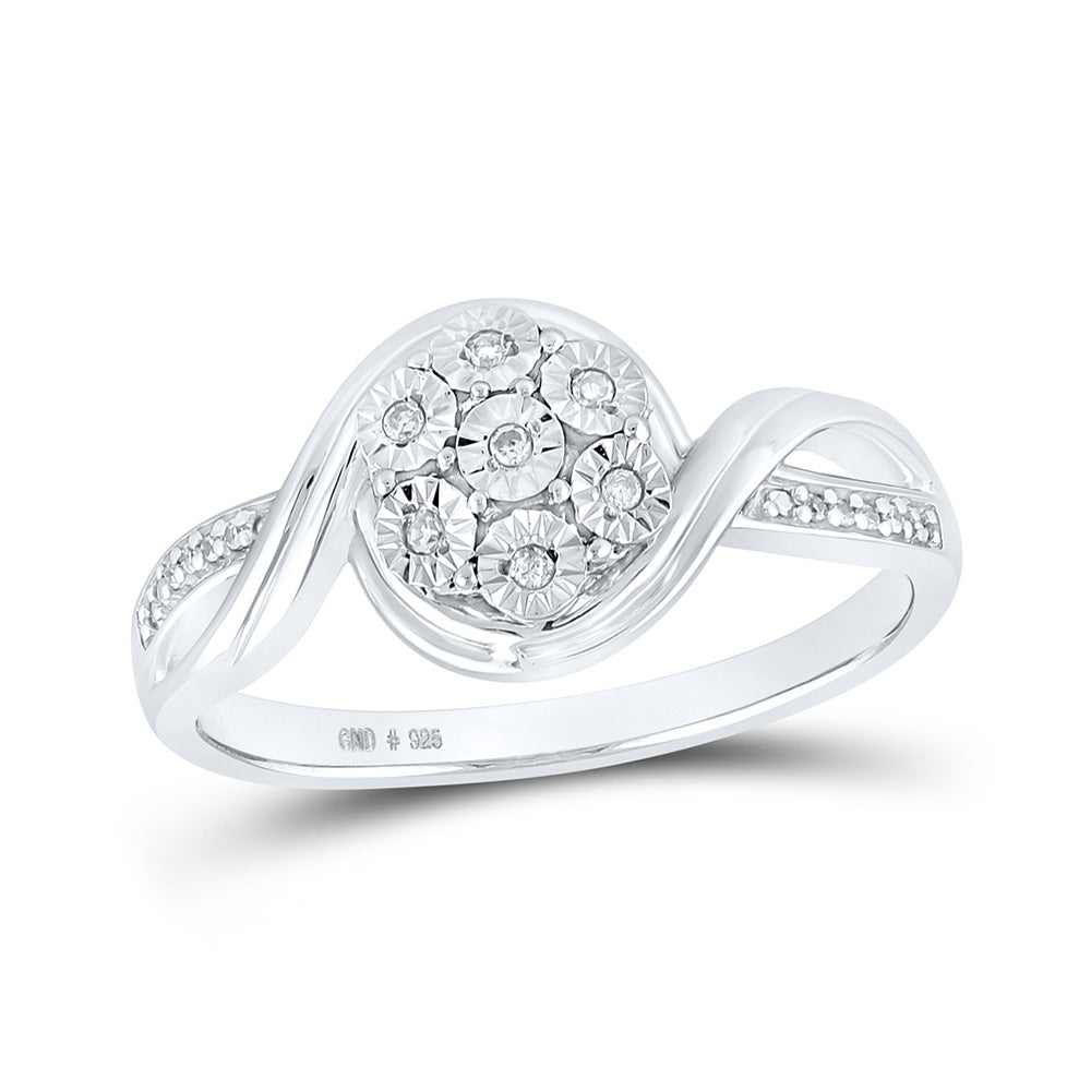 Sterling Silver Womens Round Diamond Cluster Ring 1/20 Cttw, Womens Size: 5-10
