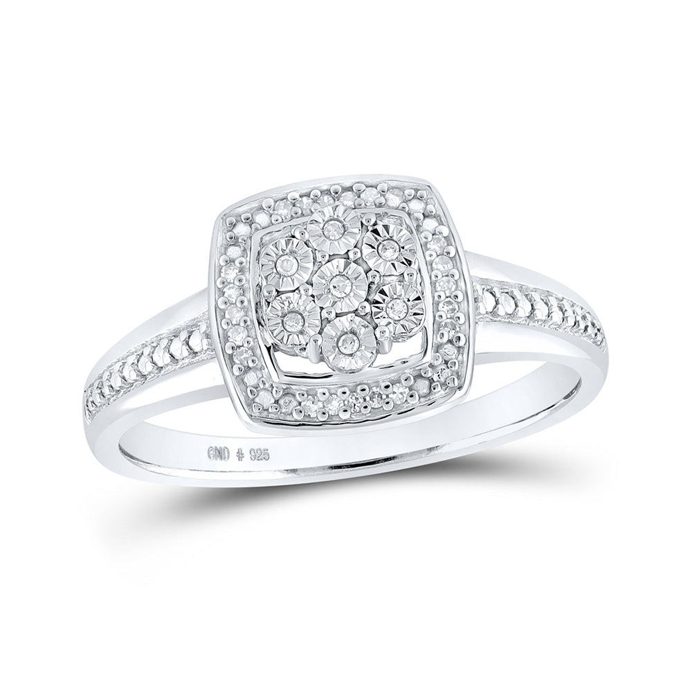 Sterling Silver Womens Round Diamond Square Ring 1/20 Cttw, Womens Size: 5-10