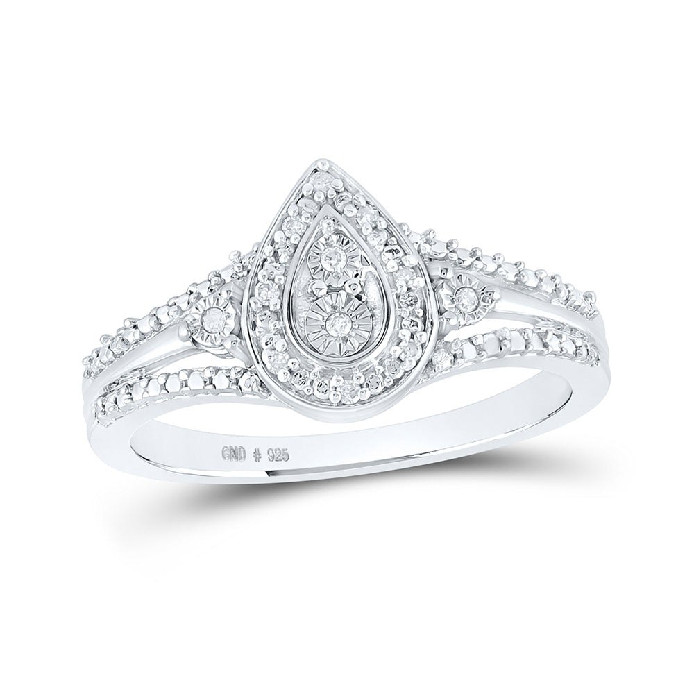 Sterling Silver Womens Round Diamond Teardrop Ring 1/20 Cttw, Womens Size: 5-10