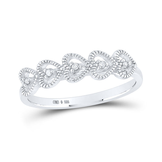 Sterling Silver Womens Round Diamond Heart Band Ring .03 Cttw, Womens Size: 5-10