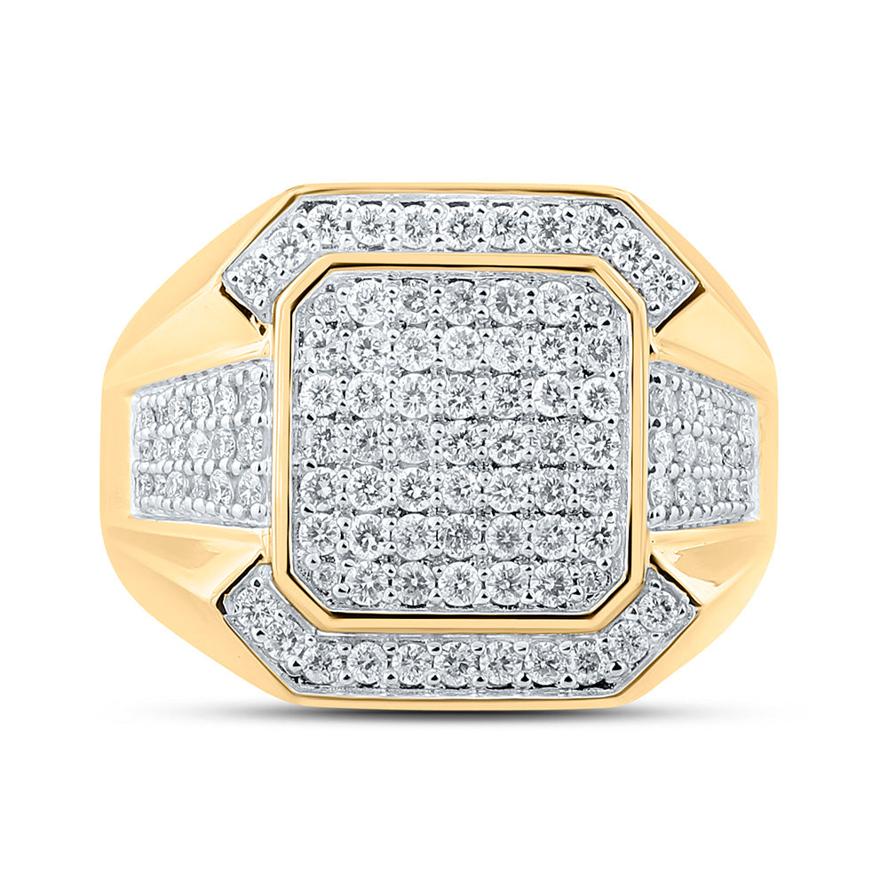 10K Yellow Gold Mens Round Diamond Square Ring 1 Cttw, Mens Size: 7-13