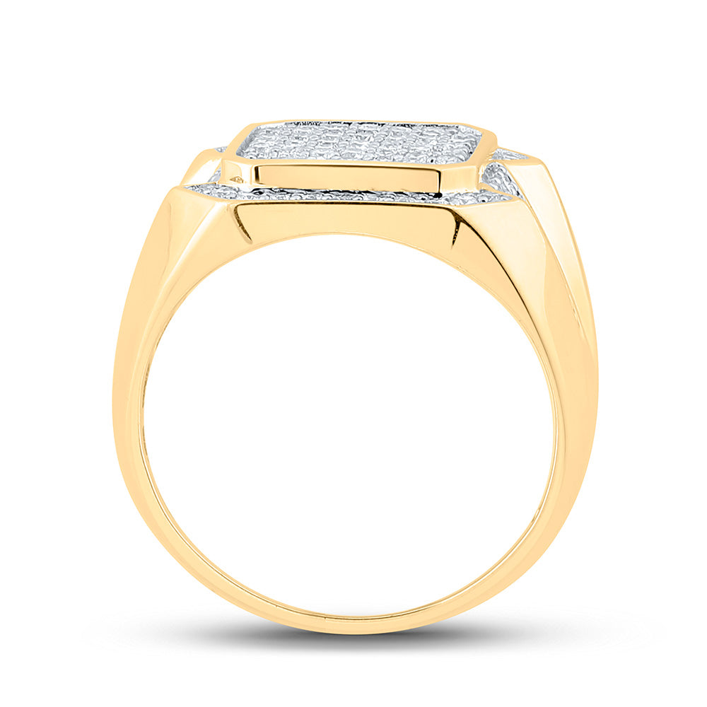 10K Yellow Gold Mens Round Diamond Square Ring 1 Cttw, Mens Size: 7-13