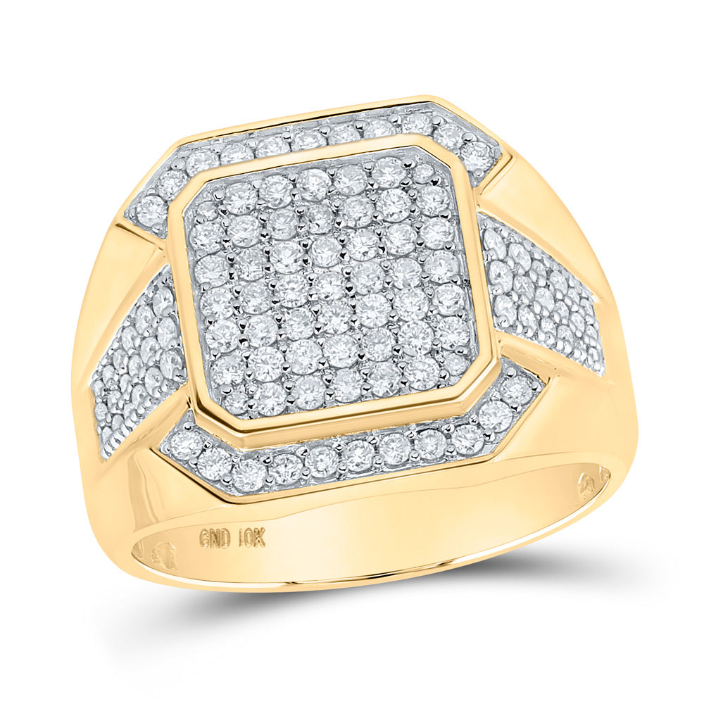 10K Yellow Gold Mens Round Diamond Square Ring 1 Cttw, Mens Size: 7-13