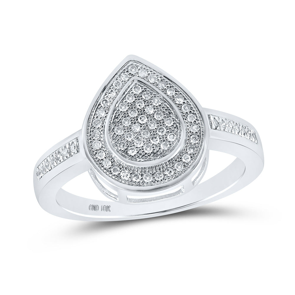 10K White Gold Womens Round Diamond Teardrop Ring 1/5 Cttw, Womens Size: 5-10