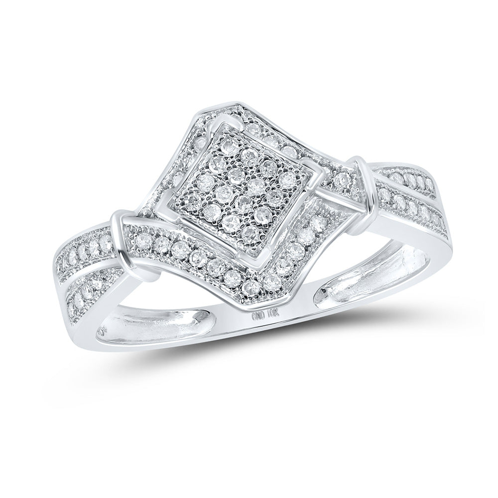 10K White Gold Womens Round Diamond Offset Square Ring 1/5 Cttw, Womens Size: 5-10