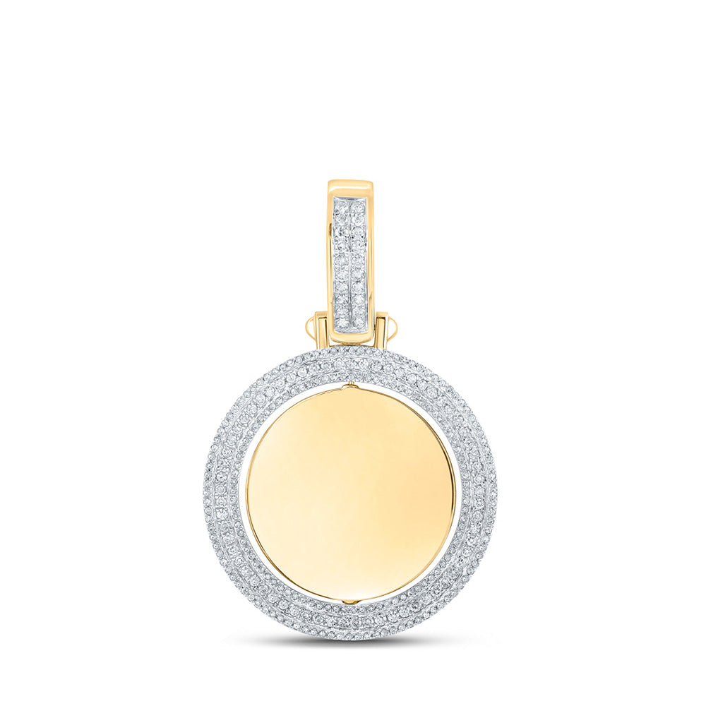 10K Yellow Gold Mens Round Diamond Memory Circle Charm Pendant 1-1/2 Cttw