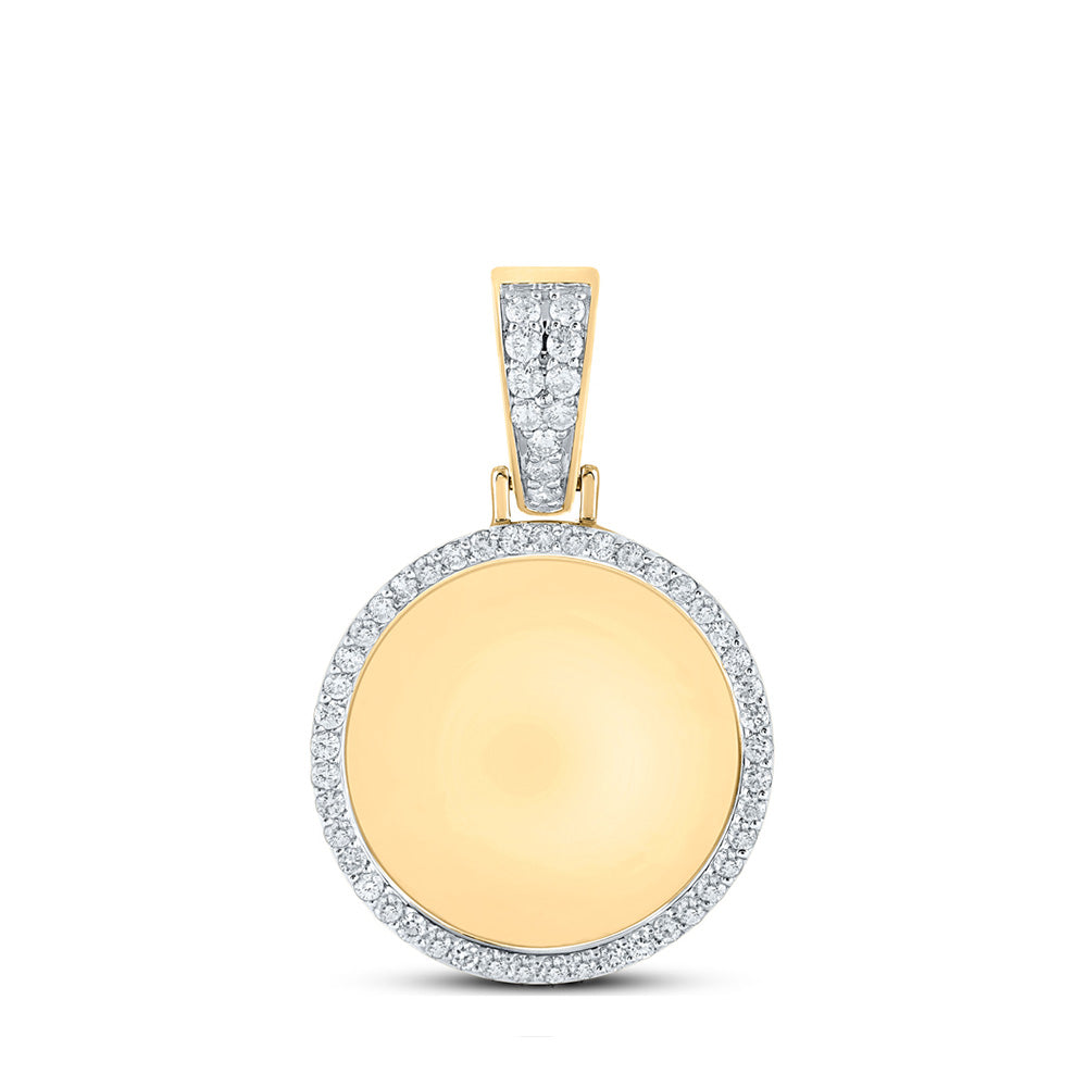 10K Yellow Gold Mens Round Diamond Memory Circle Charm Pendant 1 Cttw, Length: 1.41 In, Width: 0.94 In