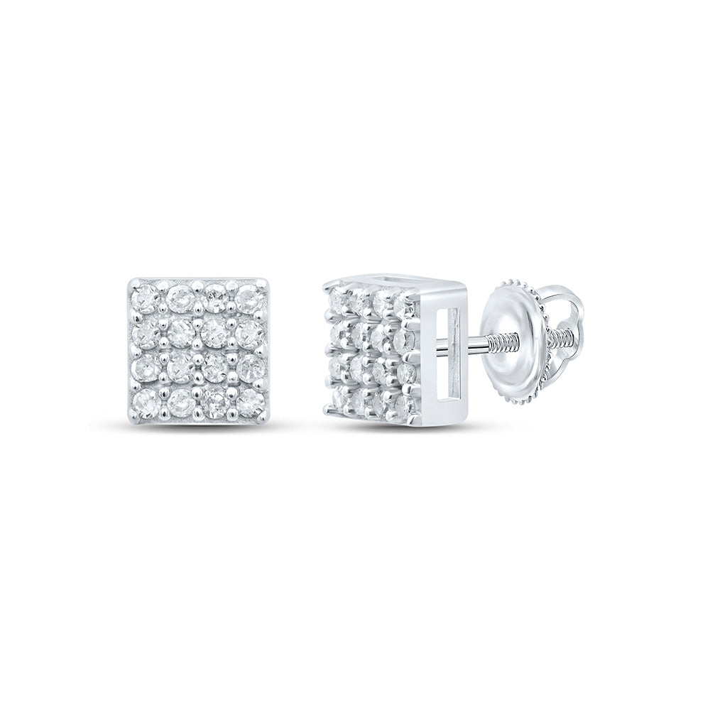 Sterling Silver Or Yellow-tone Sterling Silver Womens Round Diamond Square Earrings