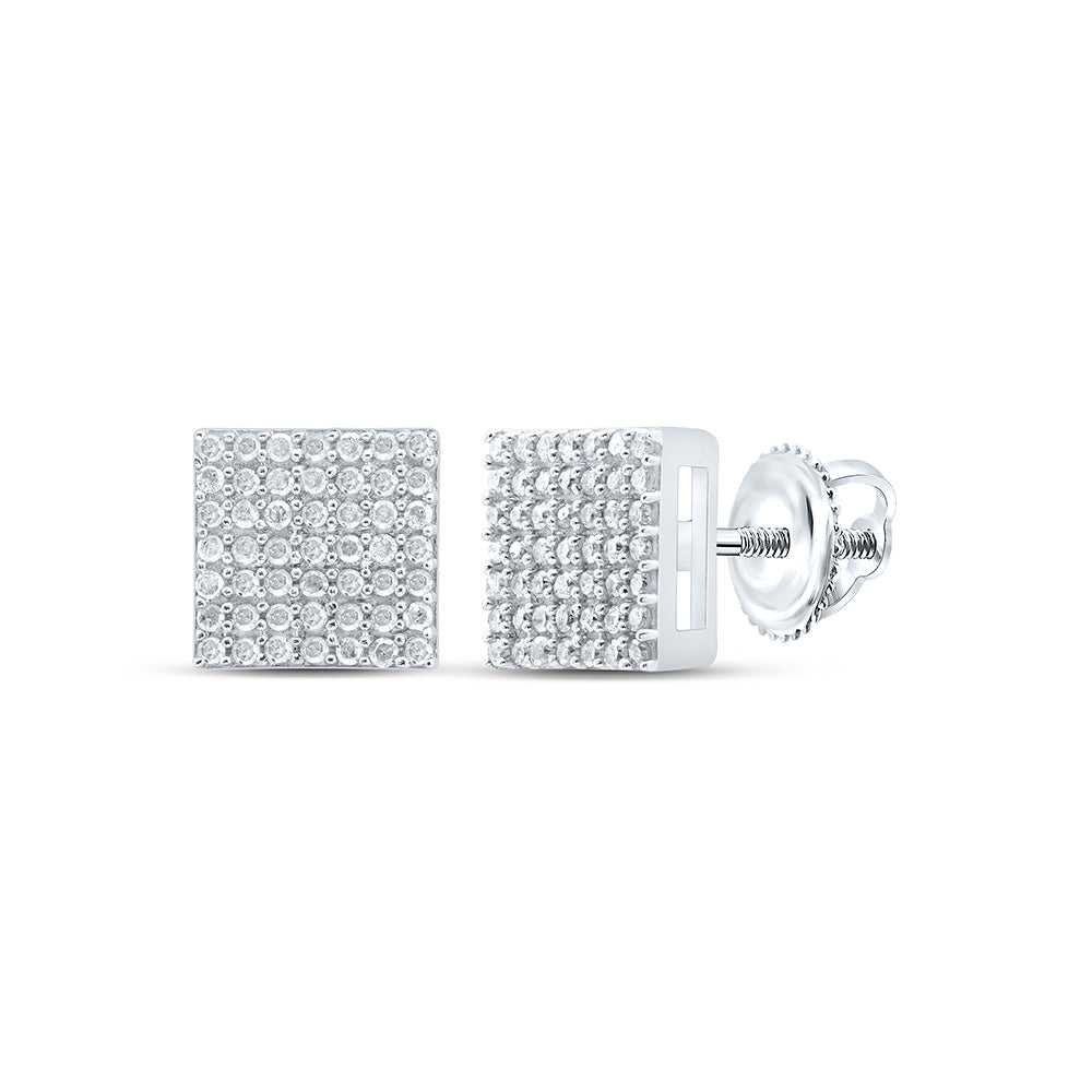 Sterling Silver Or Yellow-tone Sterling Silver Womens Round Diamond Square Earrings