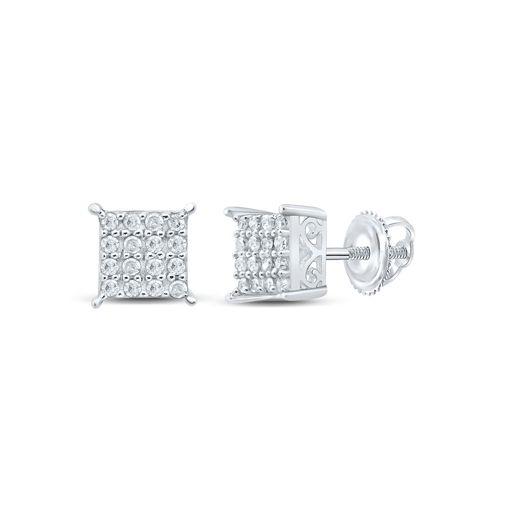 Sterling Silver Or Yellow-tone Sterling Silver Womens Round Diamond Square Earrings