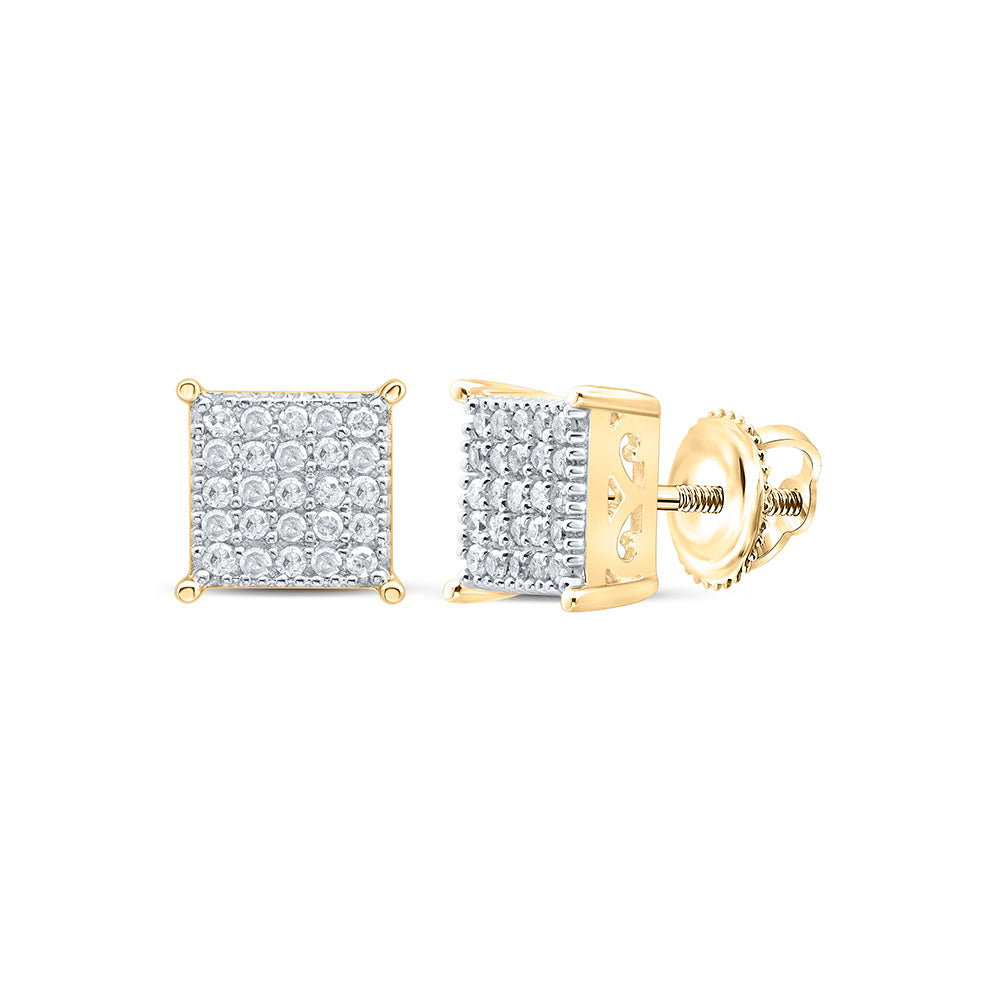 Sterling Silver Or Yellow-tone Sterling Silver Womens Round Diamond Square Earrings