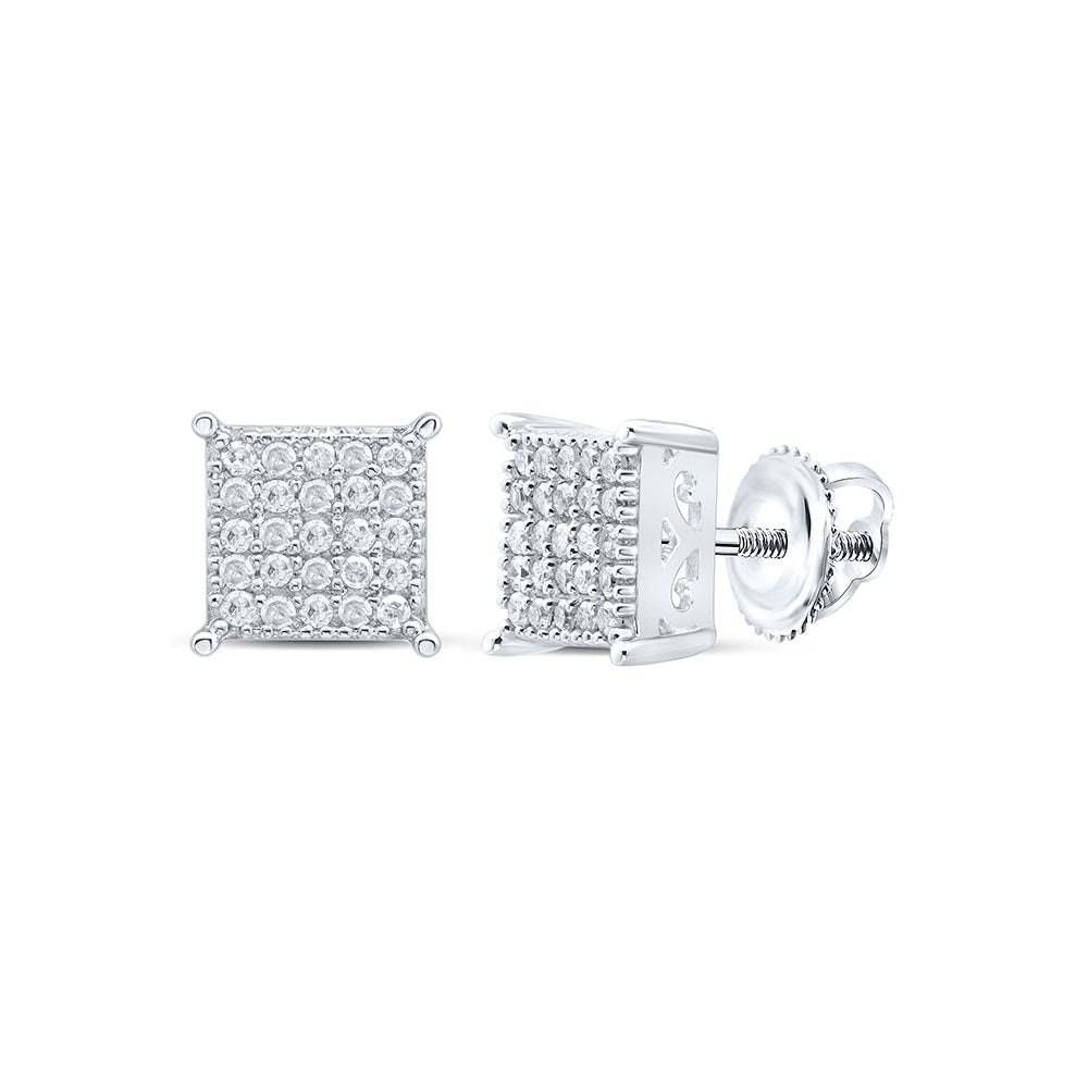 Sterling Silver Or Yellow-tone Sterling Silver Womens Round Diamond Square Earrings