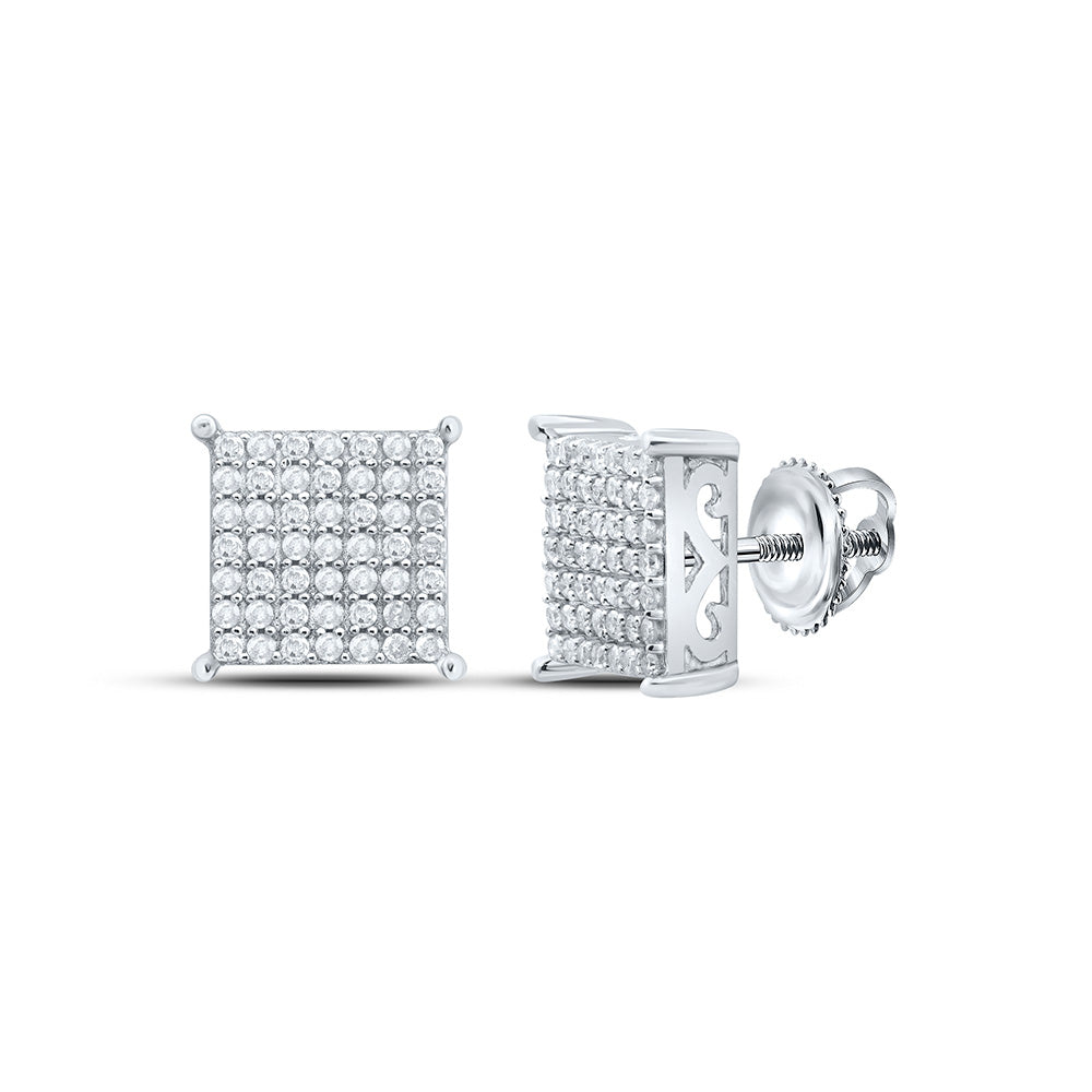 Sterling Silver Or Yellow-tone Sterling Silver Womens Round Diamond Square Earrings