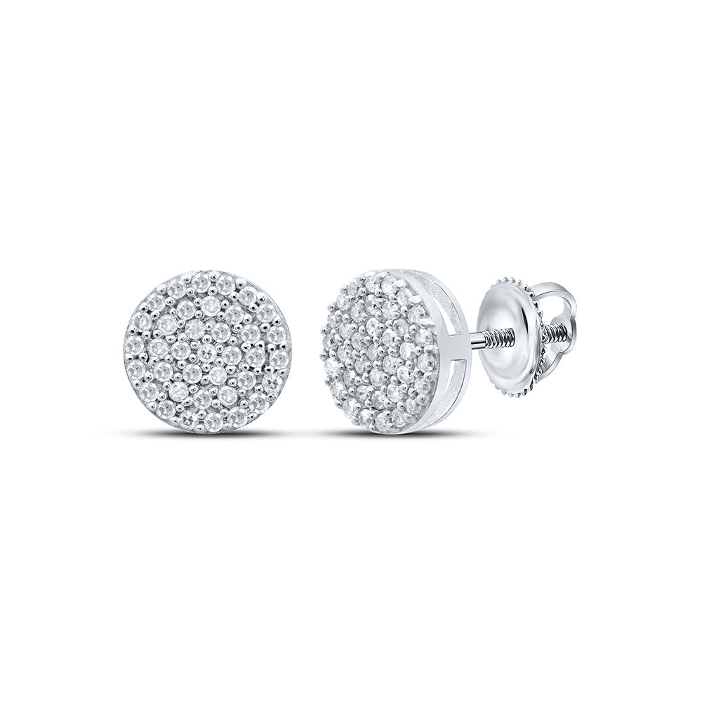 Sterling Silver Or Yellow-tone Sterling Silver Womens Round Diamond Cluster Earrings