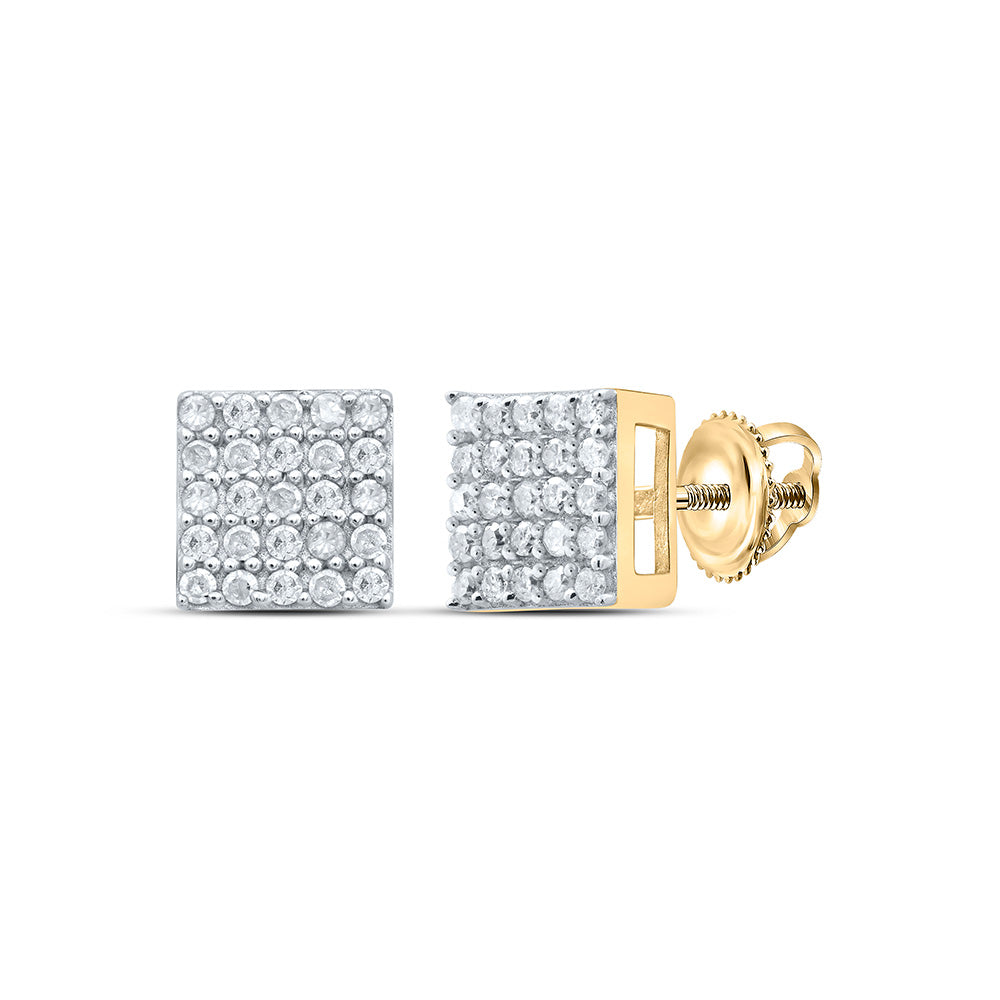 Yellow-tone Sterling Silver Womens Round Diamond Square Earrings 1/4 Cttw, Length: 0.24 In, Width: 0.24 In