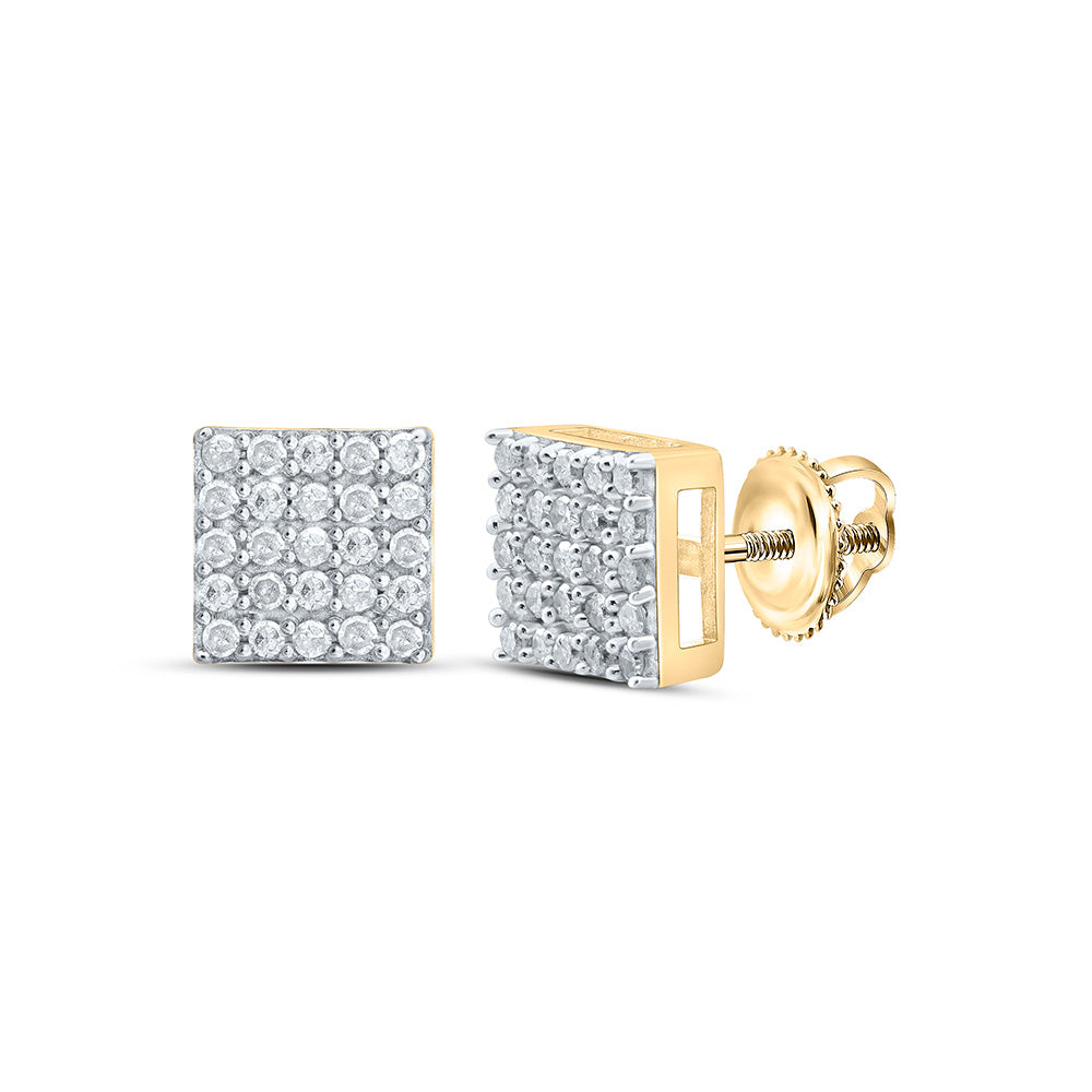 Sterling Silver Or Yellow-tone Sterling Silver Womens Round Diamond Square Earrings