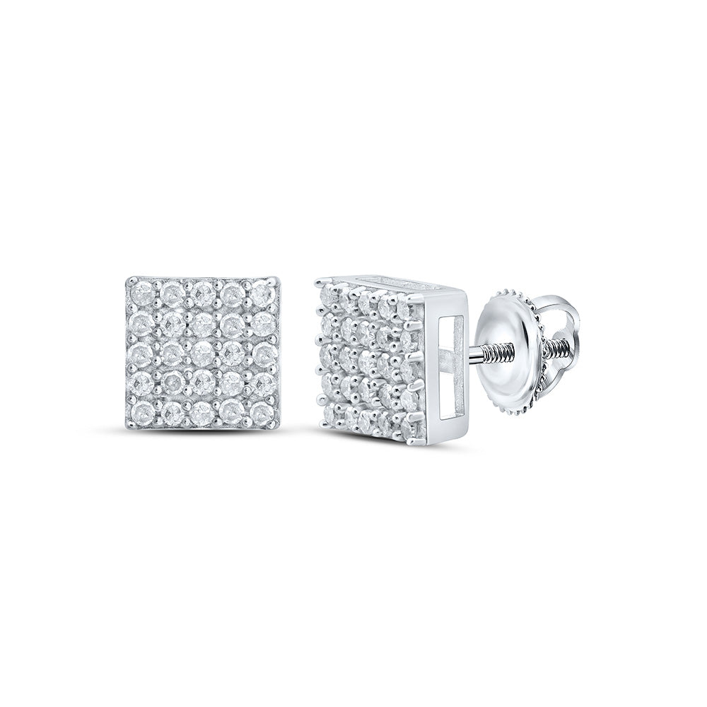 Sterling Silver Or Yellow-tone Sterling Silver Womens Round Diamond Square Earrings