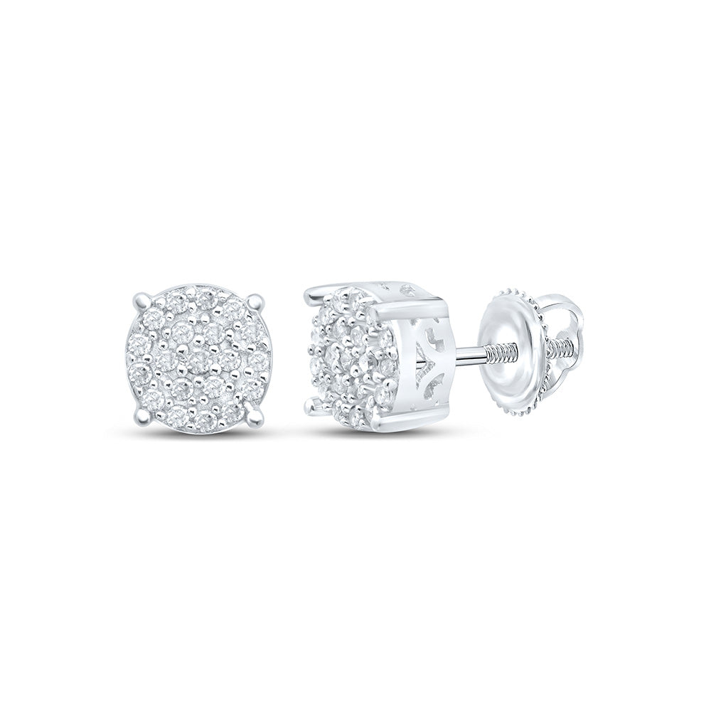 Sterling Silver Or Yellow-tone Sterling Silver Womens Round Diamond Cluster Earrings