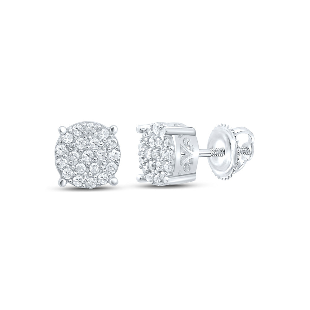 Sterling Silver Or Yellow-tone Sterling Silver Womens Round Diamond Cluster Earrings