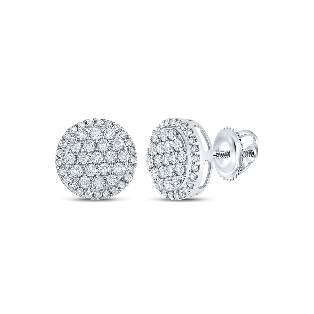 10K White Gold Womens Round Diamond Cluster Earrings 1/2 Cttw