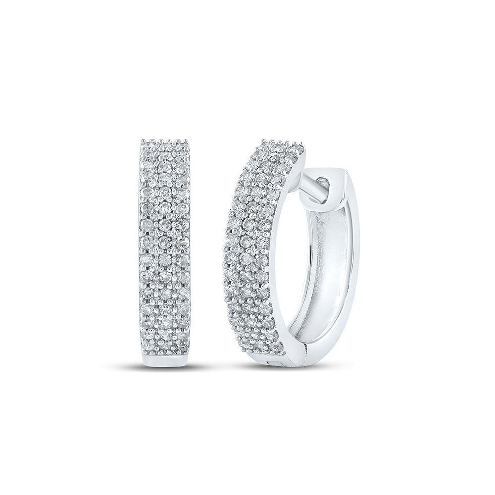 10K White Or Yellow Gold Womens Round Diamond Hoop Earrings