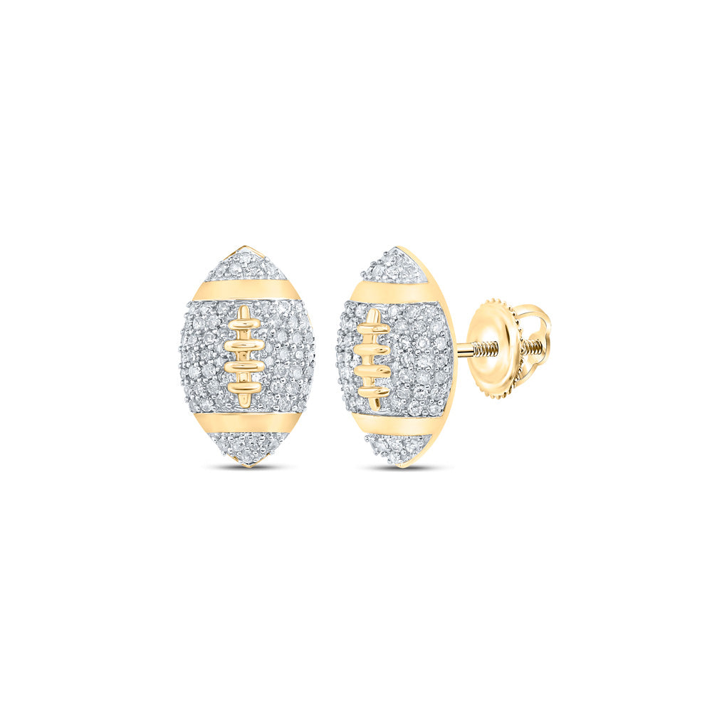 10K Yellow Gold Womens Round Diamond Football Fashion Earrings 1/3 Cttw