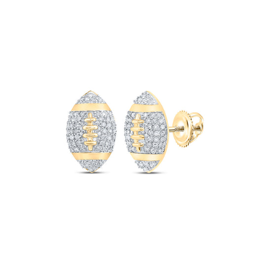 10K Yellow Gold Womens Round Diamond Football Fashion Earrings 1/3 Cttw