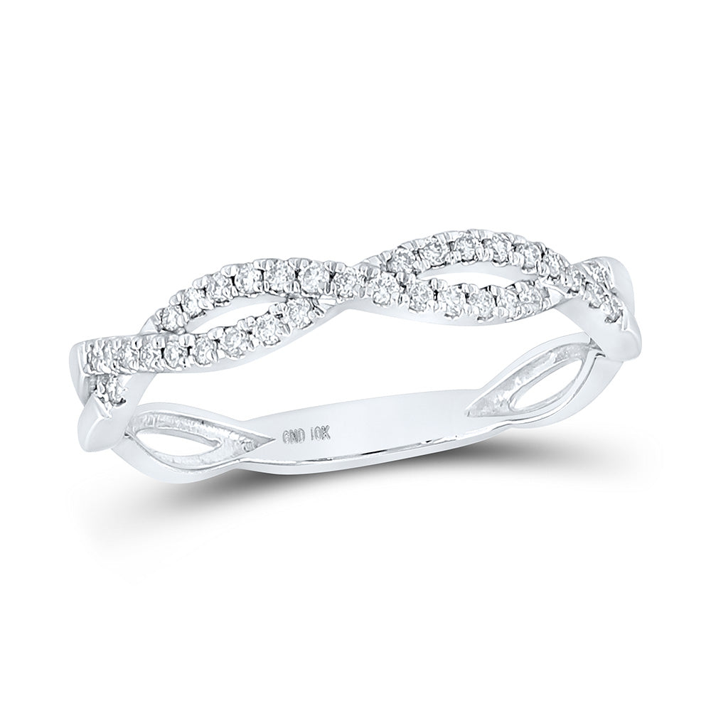 10K White Gold Womens Round Diamond Twist Stackable Band Ring 1/6 Cttw, Womens Size: 5-10