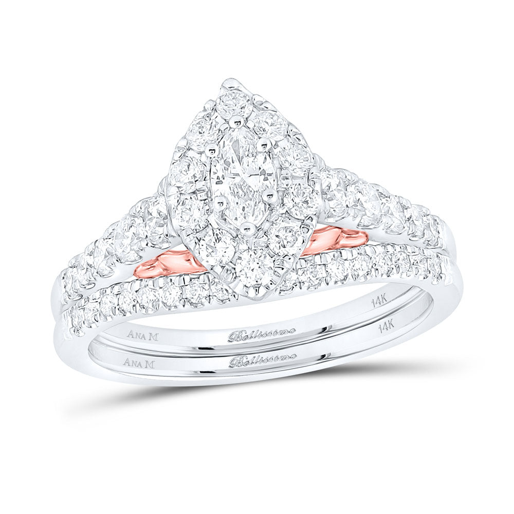 14K Two-tone Gold Marquise Diamond Bridal Wedding Ring Band Set 1 Cttw, Womens Size: 5-10