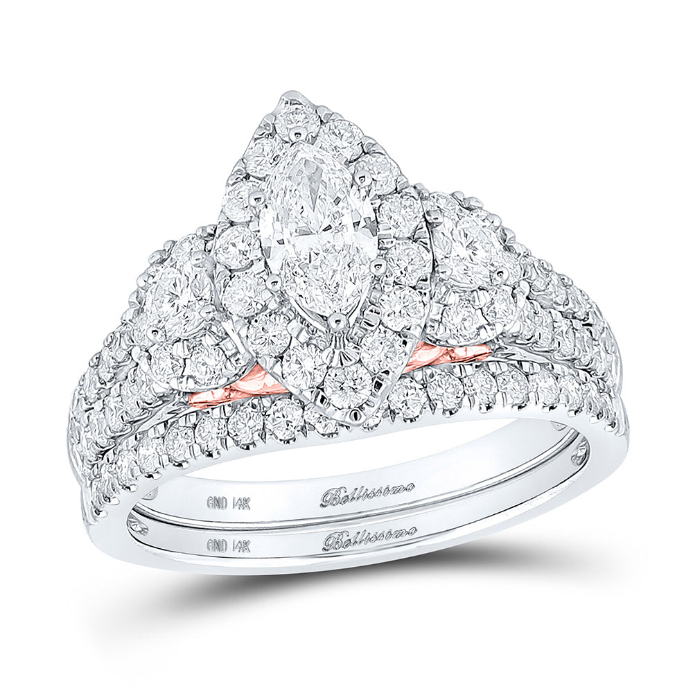14K Two-tone Gold Marquise Diamond Bridal Wedding Ring Band Set 1-1/2 Cttw, Womens Size: 5-10